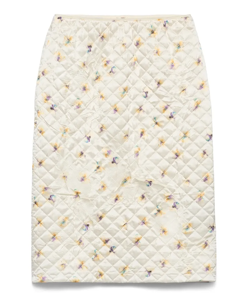 Prada Rock Aus Gestepptem Satin Mit Blumenprint, Damen, Creme, Größe Creme
