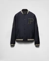 Prada Bomberjacke aus Mohairwolle mit Aufnähern Marineblau