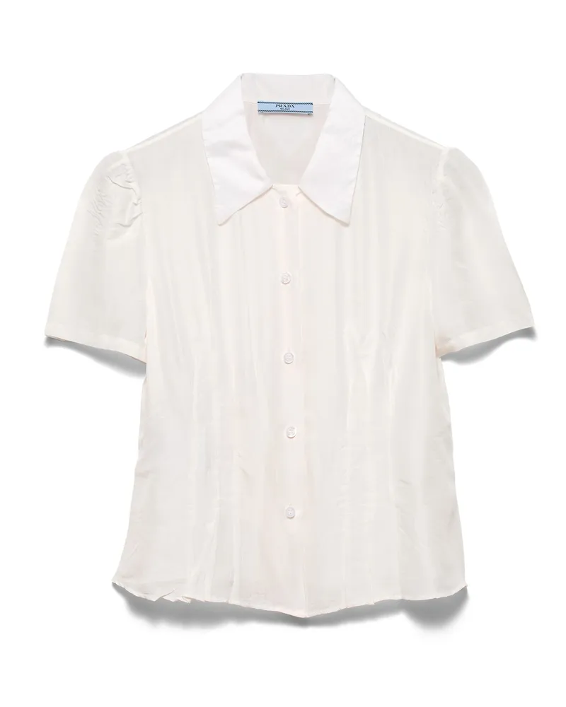 Prada Garment-dyed Hemd Aus Gewaschener Seide, Damen, Elfenbein, Größe Elfenbein