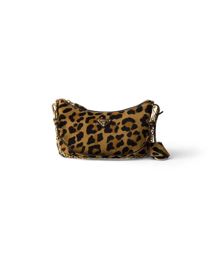 Prada Mini Bag Aus Bedrucktem Kalbsleder, Damen, Honig Honig