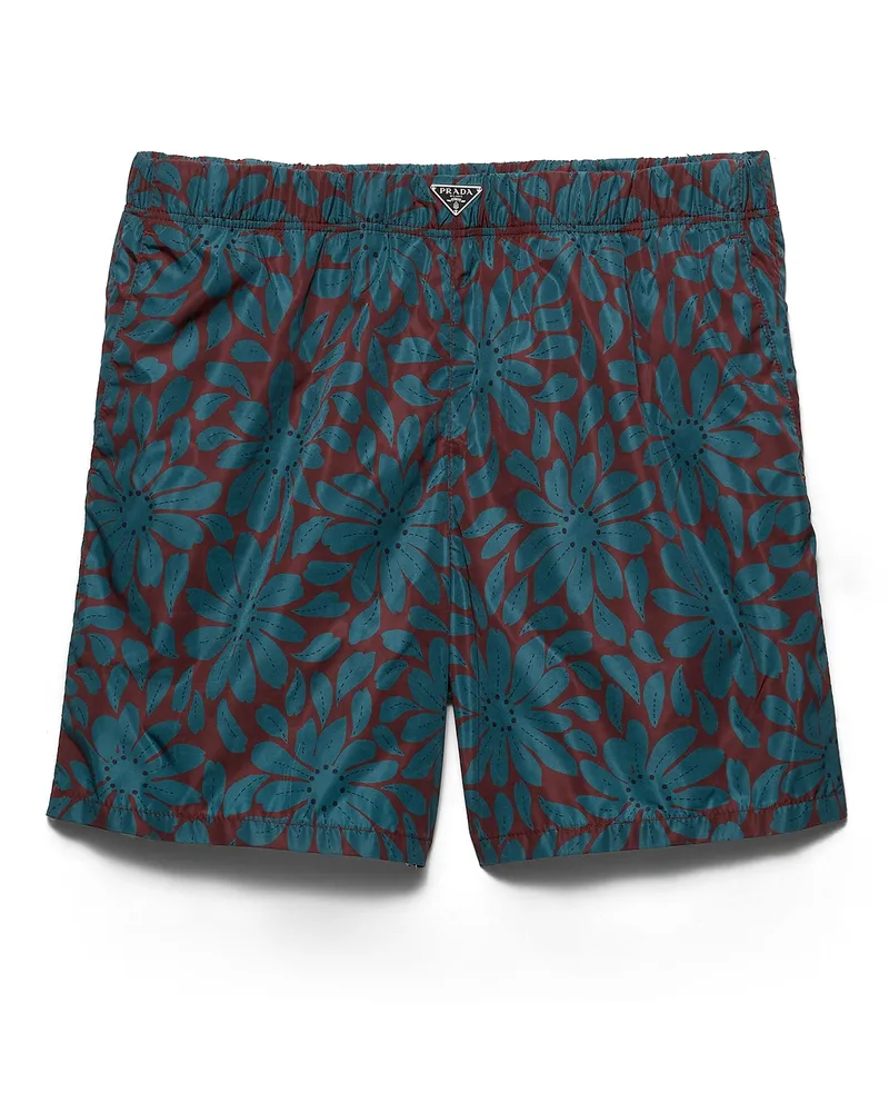 Prada Badehose Aus Bedrucktem Re-nylon, Herren, Granat/ottanio, Größe Granat