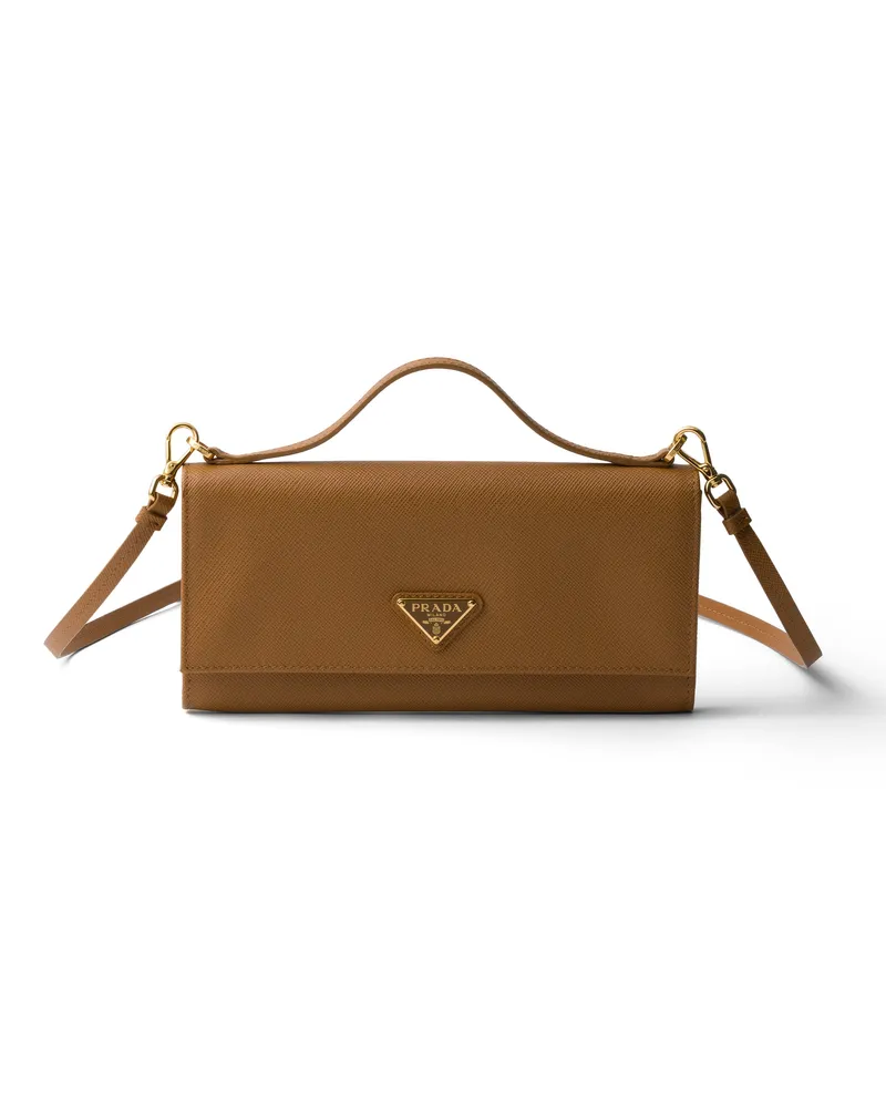 Prada Geldbörse Saffiano-leder Mit Schulterriemen, Damen, Karamell Karamell