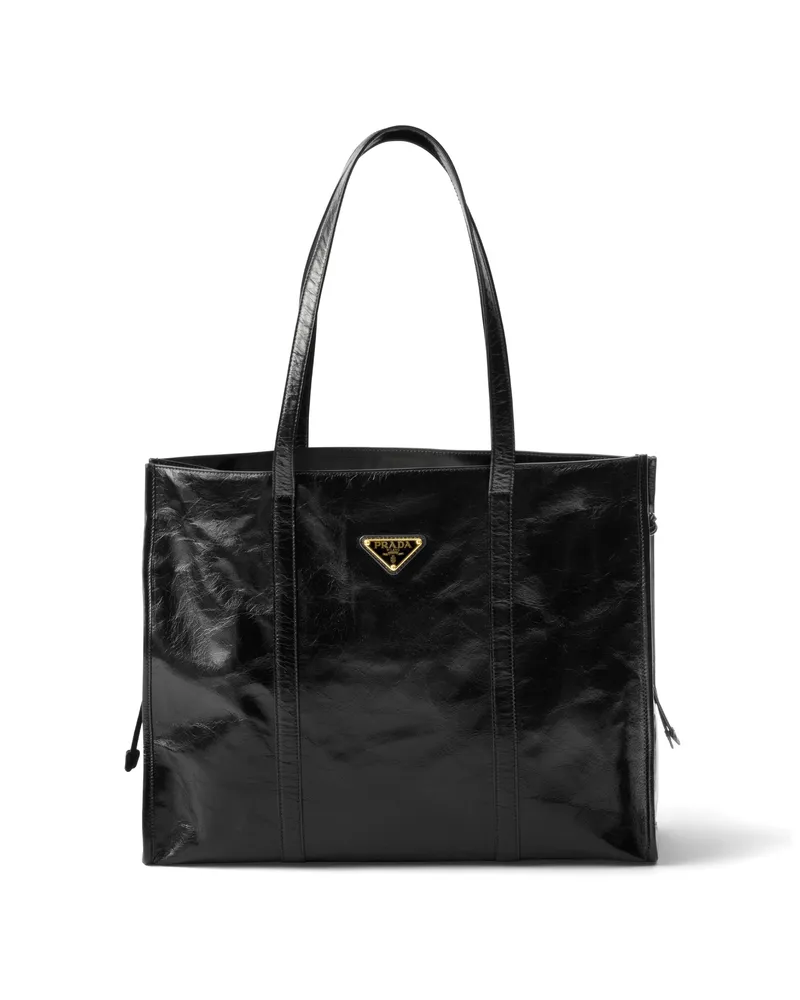 Prada Große Tote Bag Aus Leder, Damen, Schwarz Schwarz