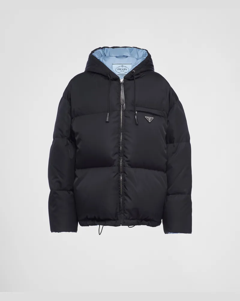 Prada Daunenjacke aus Gabardine Re-Nylon mit Kapuze Schwarz