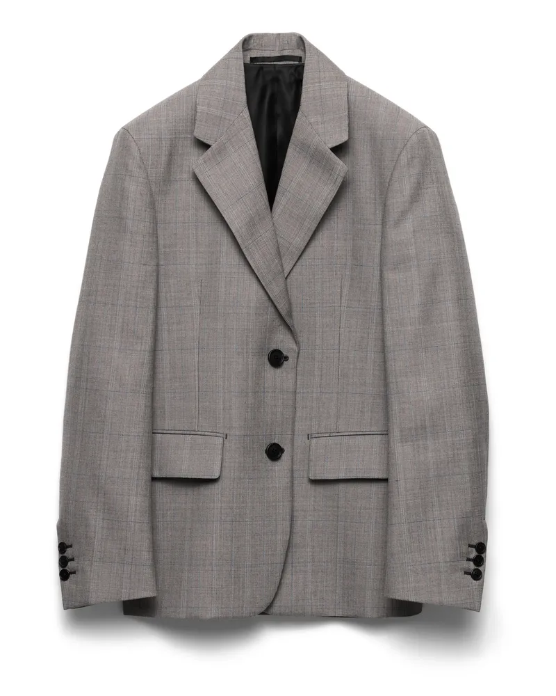 Prada Einreihige Jacke Aus Kariertem Grisaille, Damen, Grau, Größe Grau