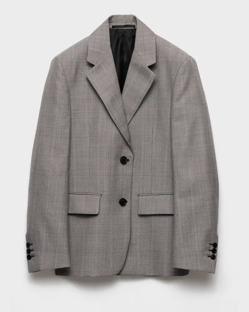 Prada Einreihige Jacke aus kariertem Grisaille Grau