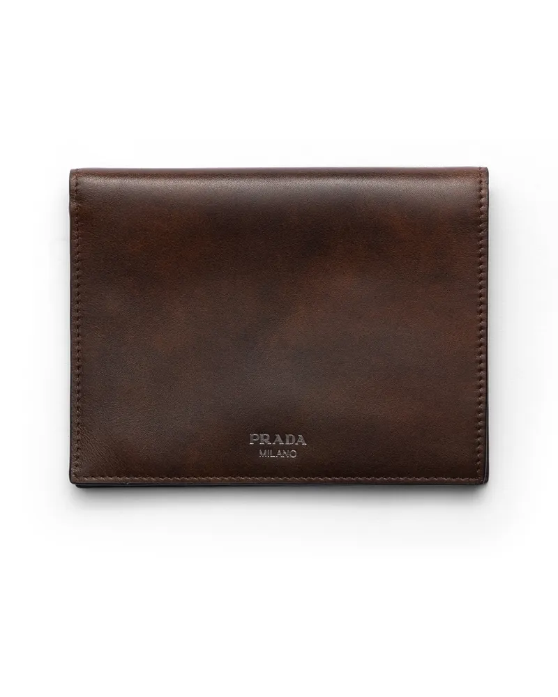 Prada Geldbörse Aus Antikisiertem Leder, Herren, Kakaobraun Kakaobraun