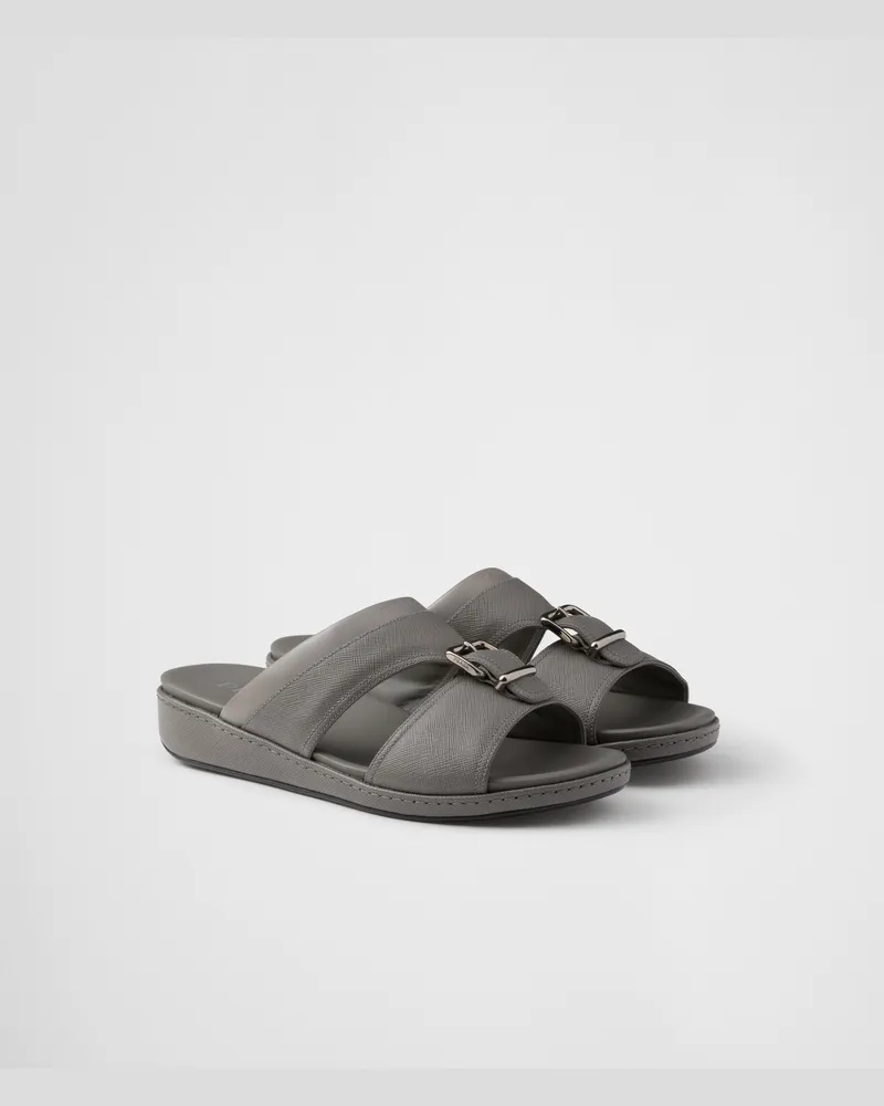 Prada Sandalen aus Saffiano-Leder Marmorgrau
