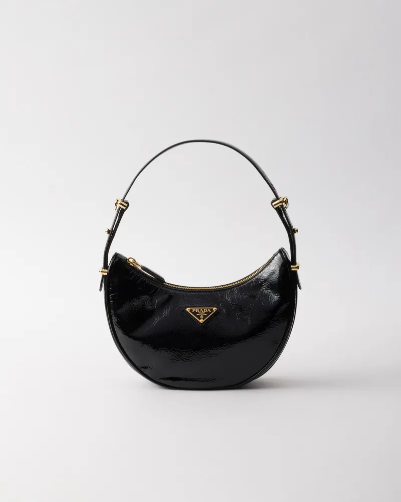 Prada Arqué Schultertasche aus Naplak-Lackleder Schwarz