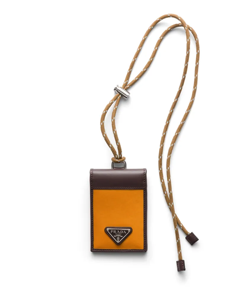 Prada Speedrock Kartenetui Aus Re-nylon Und Leder Mit Riemen, Herren, Bernstein Bernstein