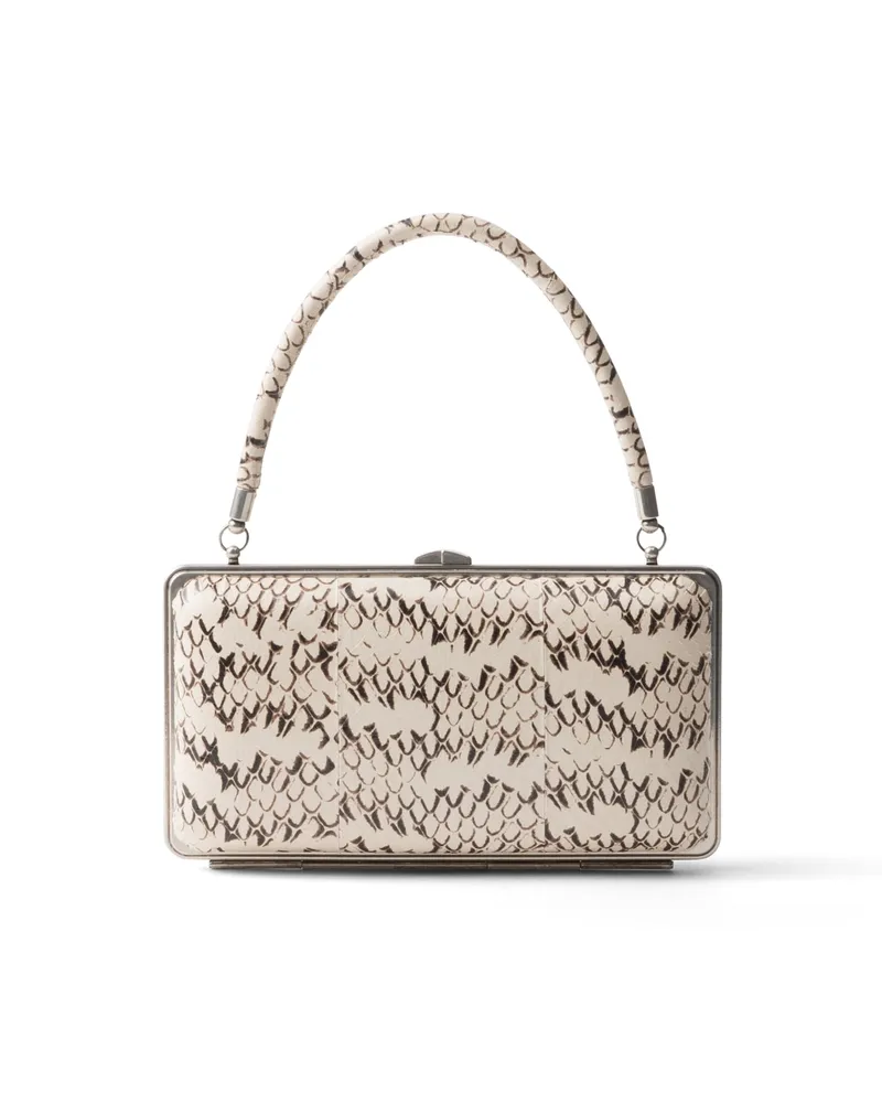 Prada Clutch Aus Ayers-leder, Damen, Felsgrau Felsgrau