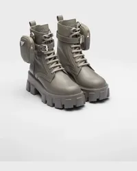 Prada Monolith Combat Boots aus Leder und Re-Nylon Marmorgrau