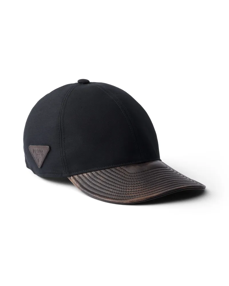 Prada Baseballkappe Aus Technischer Baumwolle Und Leder, Herren, Schwarz, Größe Schwarz