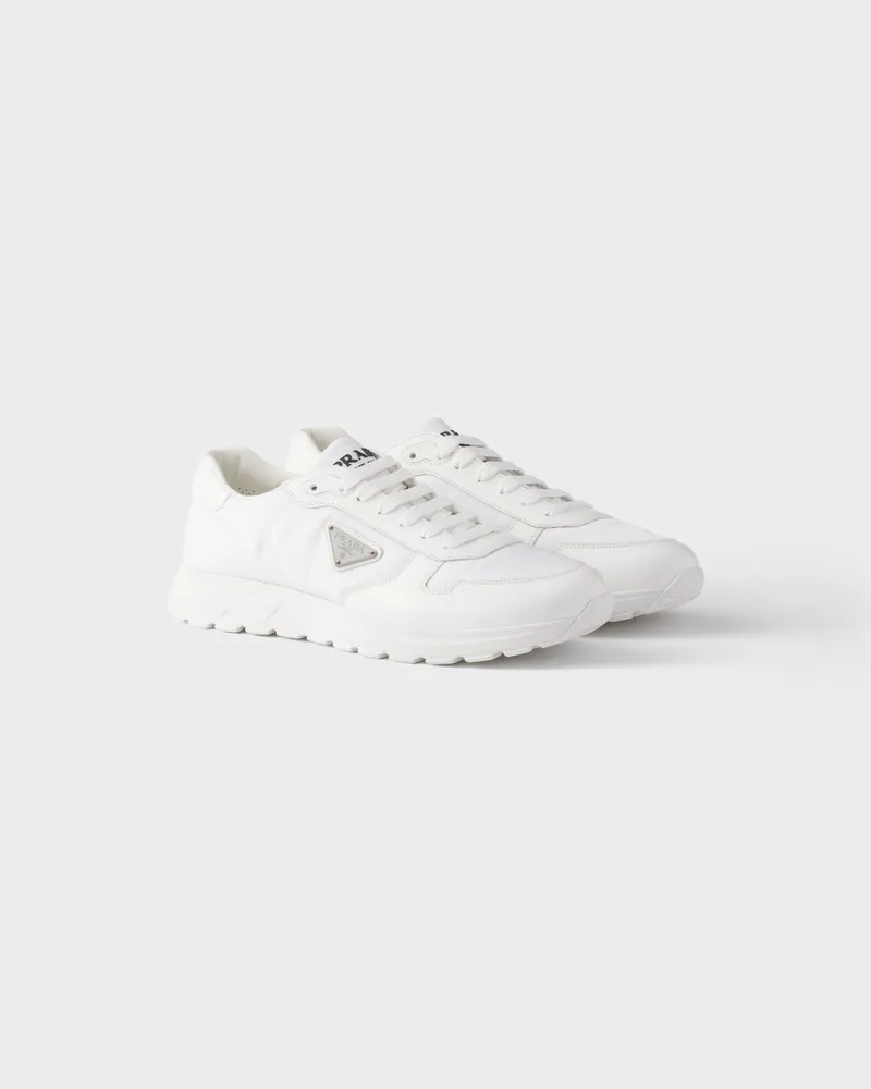 Prada Prax 01 Sneaker aus Re-Nylon und gebürstetem Leder Weiss