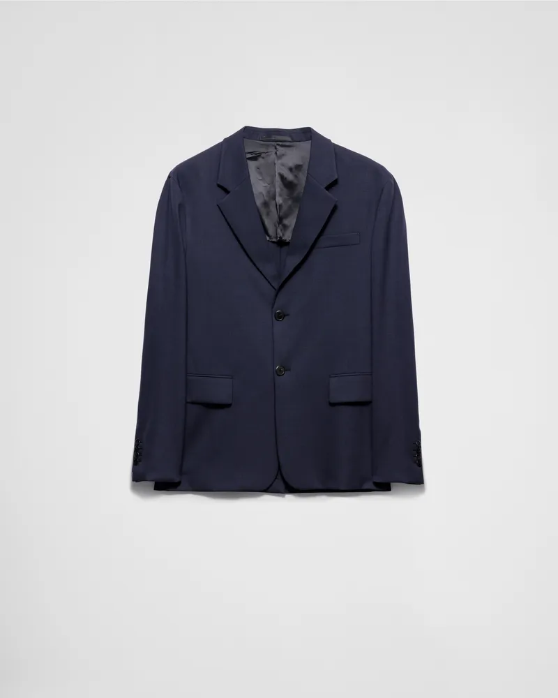 Prada Einreihige Jacke aus Wollgemisch Blau