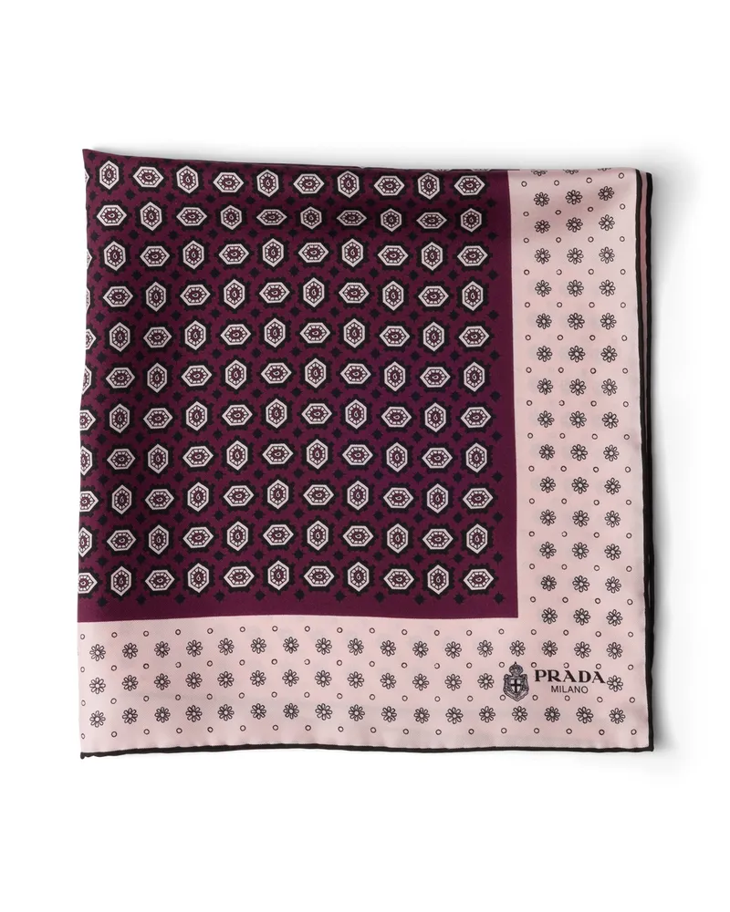 Prada Schal Aus Seiden-twill Mit Print 55, Damen, Weinrot/rosa Weinrot