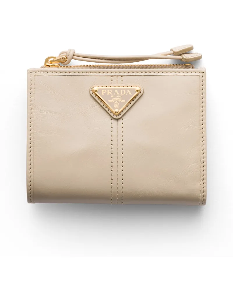Prada Kleine Geldbörse Aus Leder, Damen, Travertingrau Travertingrau