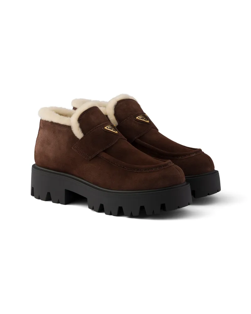 Prada Loafer Aus Wildleder, Damen, Dunkelbraun, Größe Dunkelbraun