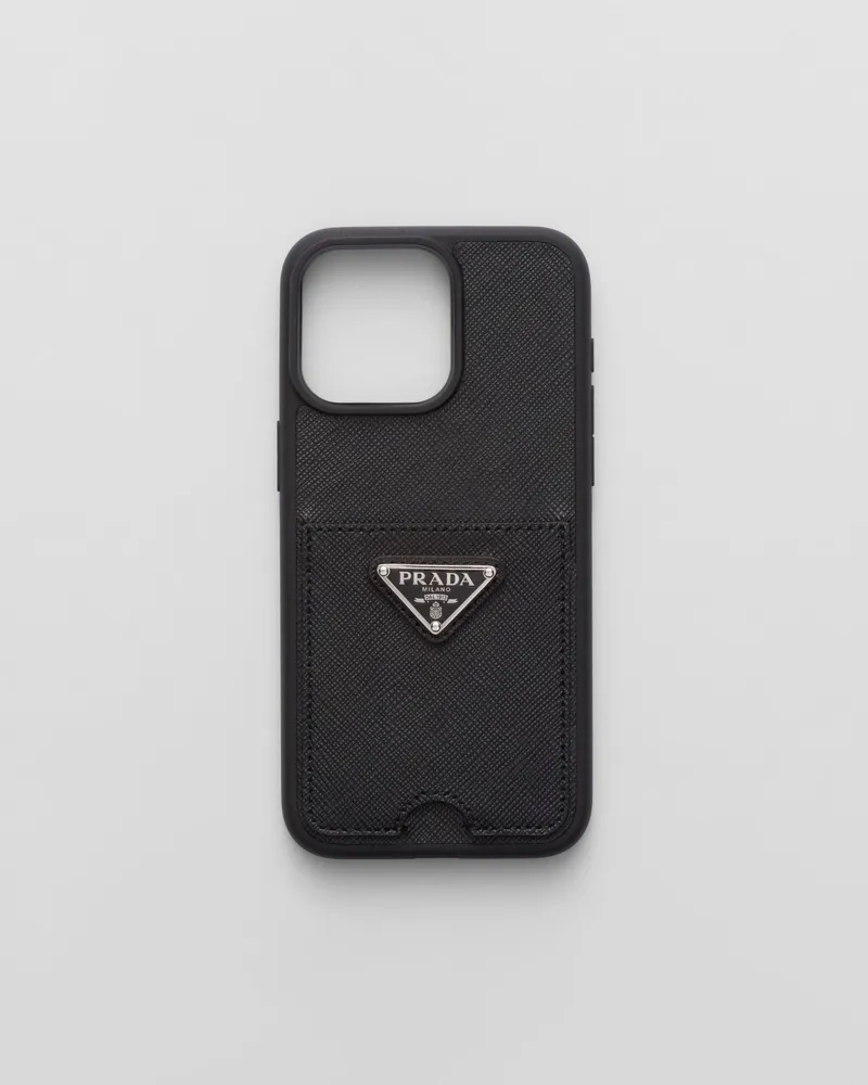 Prada iPhone-15-Pro-Max-Hülle aus Saffiano-Leder Schwarz