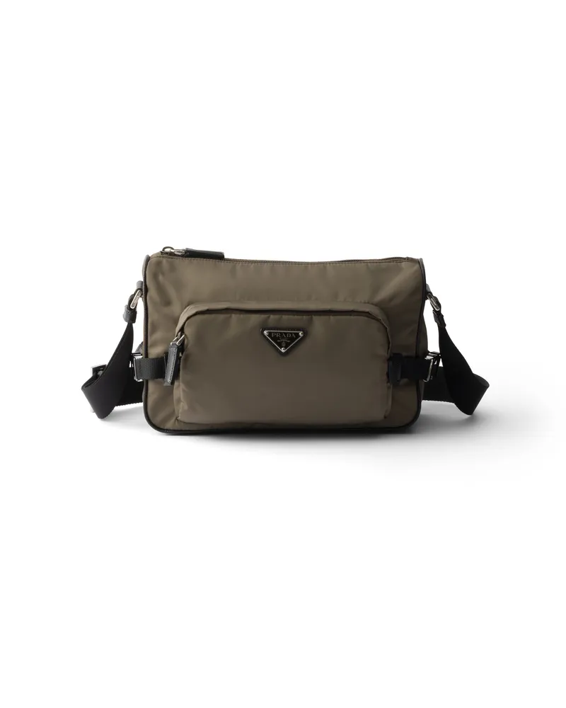 Prada Mittelgroße Schultertasche Aus Re-nylon Und Saffiano-leder, Herren, Rauchgrau Rauchgrau