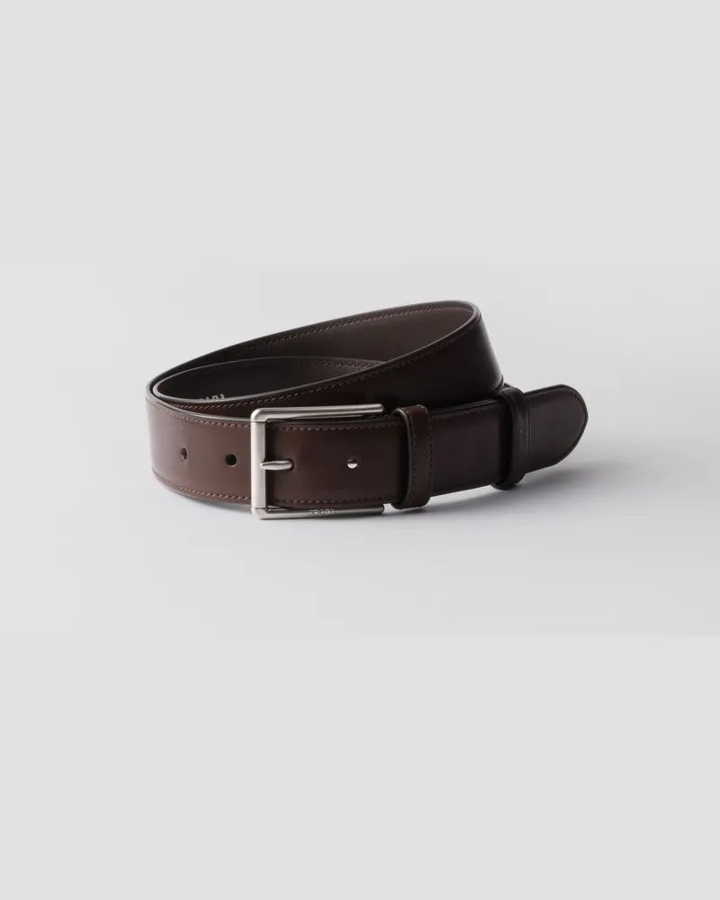 Prada Gürtel aus Leder mit Antik-Finish Ebenholz