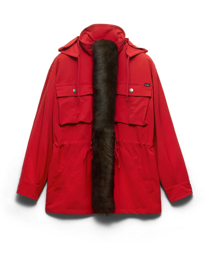 Prada Parka Aus Funktionsgewebe Mit Besatz Aus Lammfell, Damen, Rot, Größe Rot