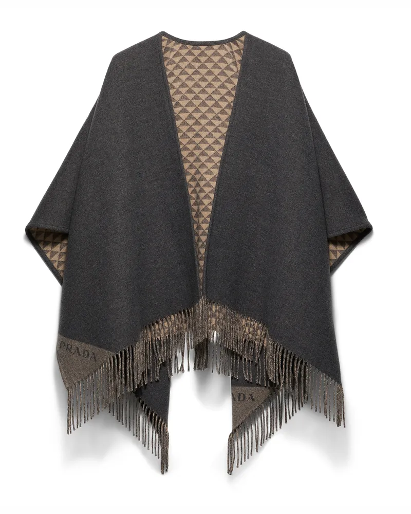 Prada Wendbarer Poncho Aus Wolle Und Kaschmir, Damen, Schiefer/camel Schiefer