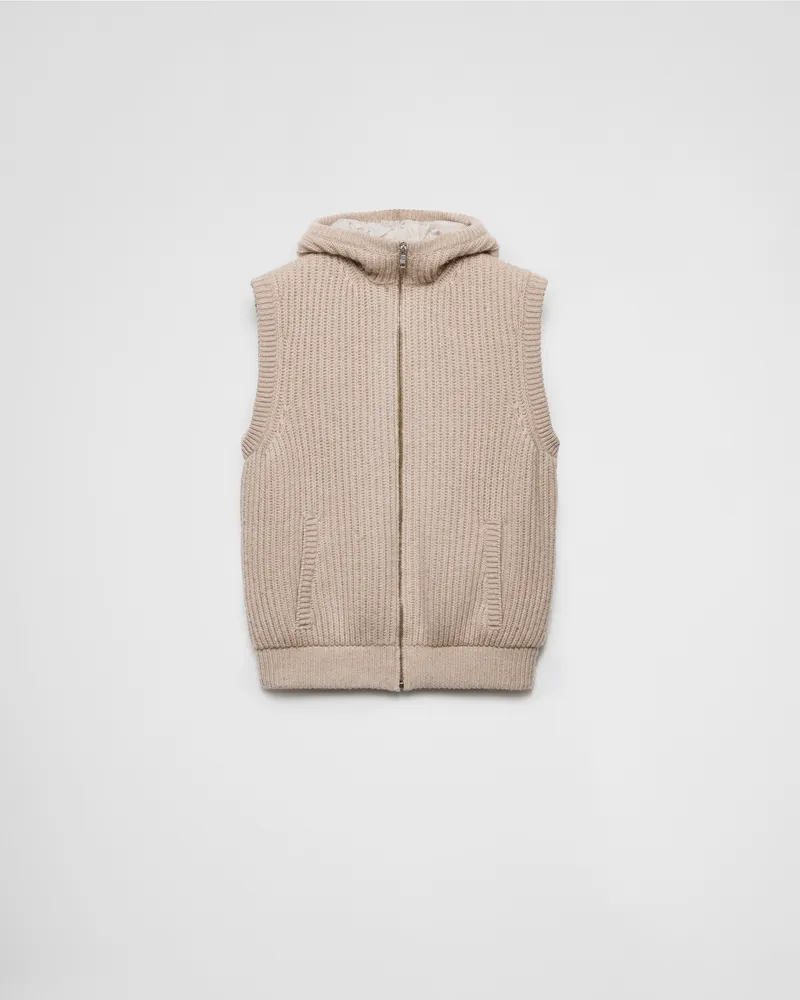 Prada Kapuzenweste aus Kaschmir Wüstenbeige
