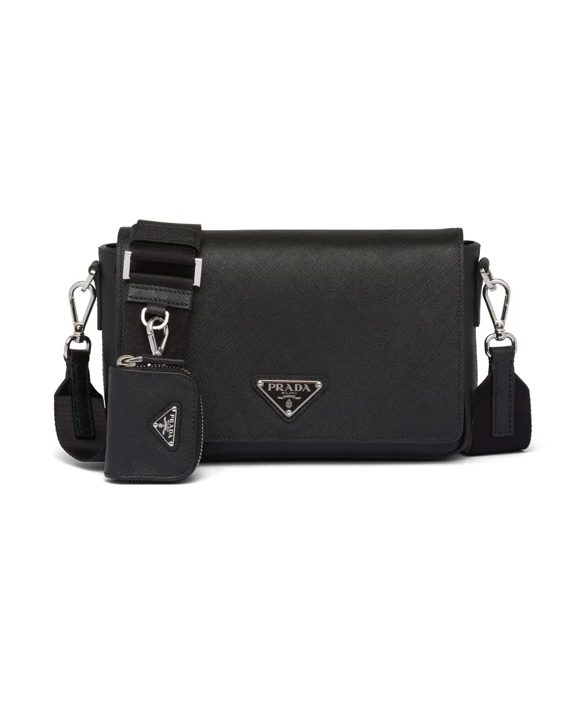 Prada Schultertasche Aus Saffiano-leder, Herren, Schwarz Schwarz