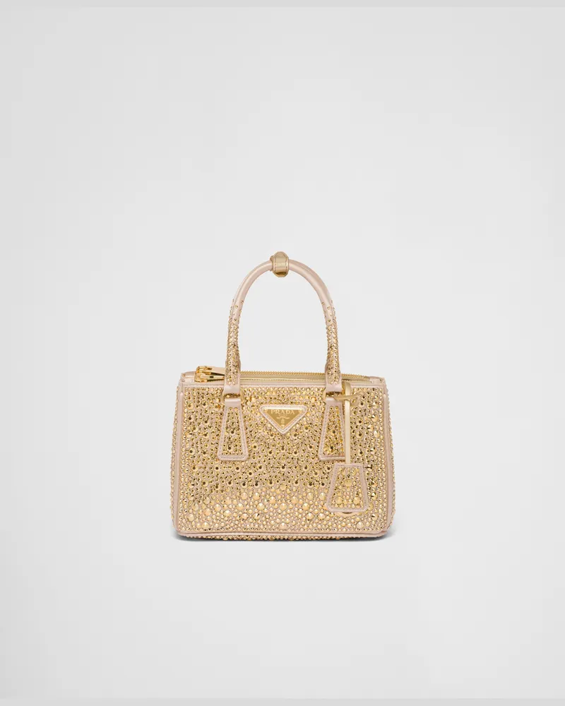 Prada Galleria Mini Bag aus Satin mit Kristallen Platin
