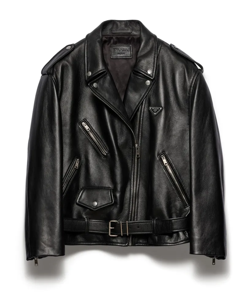 Prada Bikerjacke Aus Nappa-leder, Damen, Schwarz, Größe Schwarz