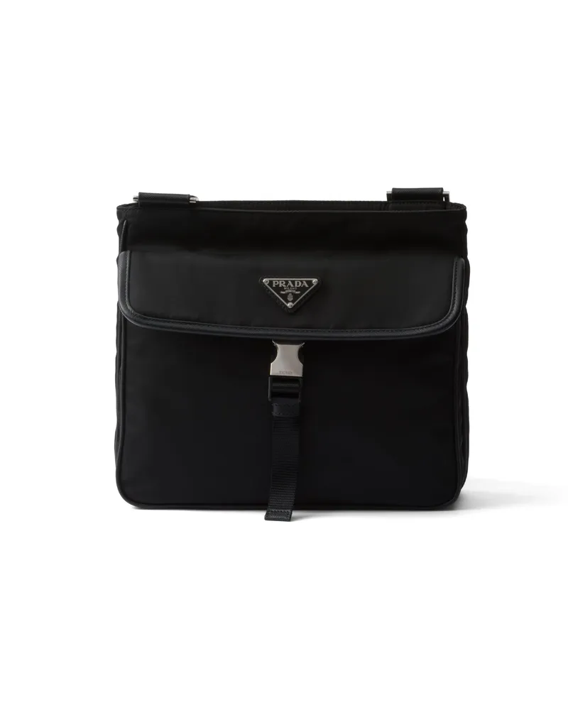 Prada Schultertasche Aus Re-nylon Und Saffiano-leder, Herren, Schwarz Schwarz