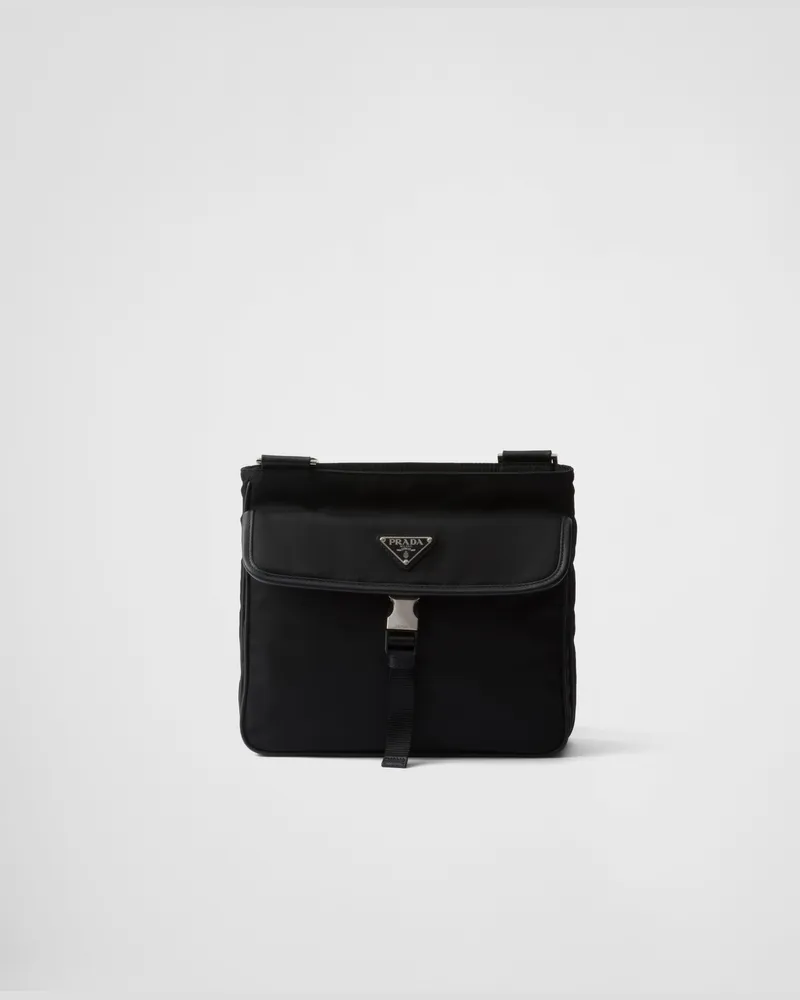 Prada Schultertasche aus Re-Nylon und Saffiano-Leder Schwarz