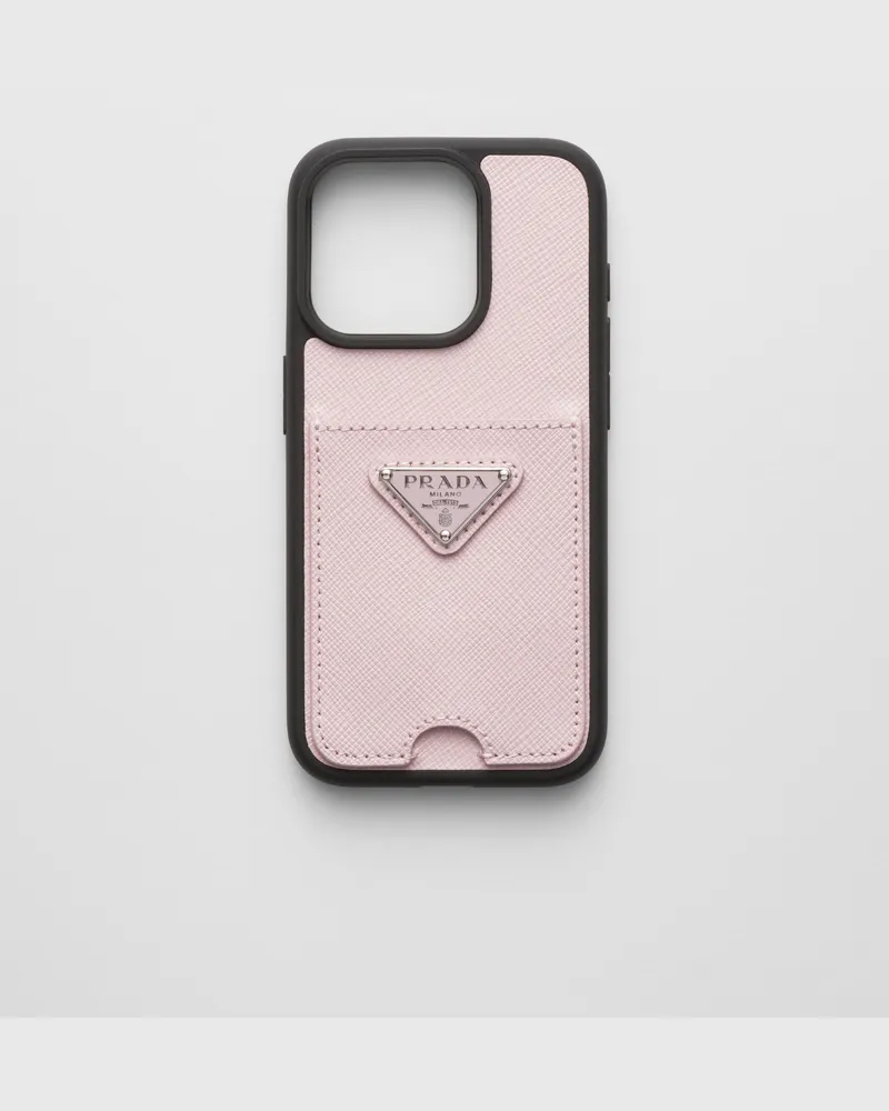 Prada iPhone-15-Pro-Hülle aus Saffiano-Leder Alabaster