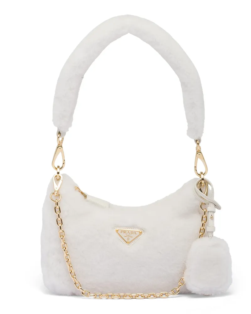 Prada Mini Bag Aus Lammfell, Damen, Weiss Weiss