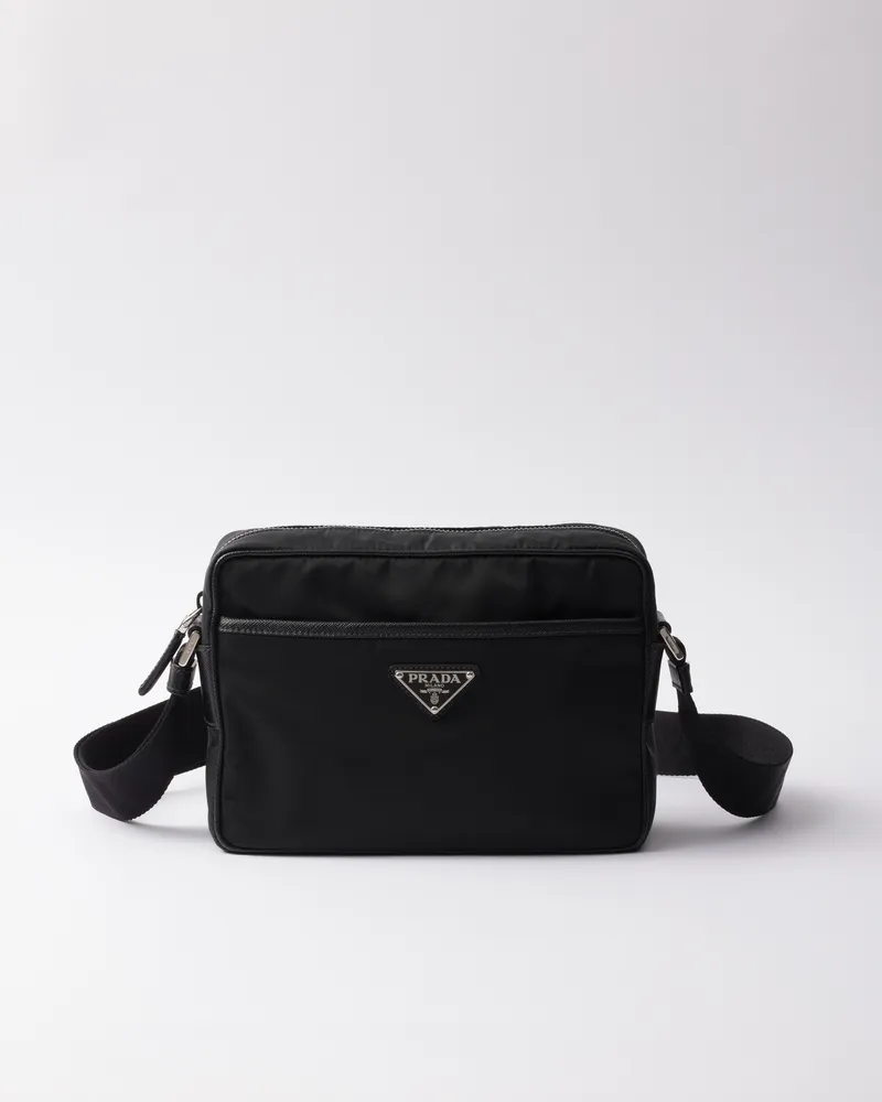 Prada Schultertasche Aus Re-nylon Und Saffiano, Herren, Schwarz Schwarz