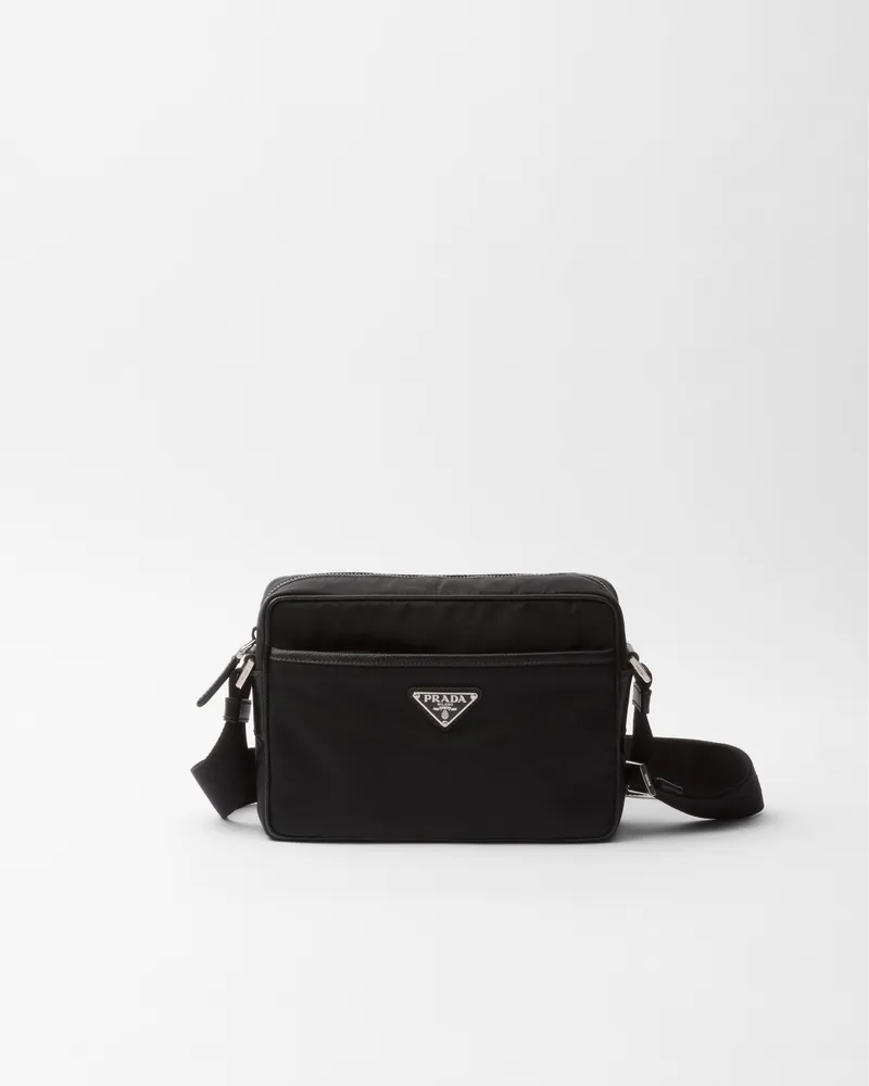 Prada Schultertasche aus Re-Nylon und Saffiano Schwarz