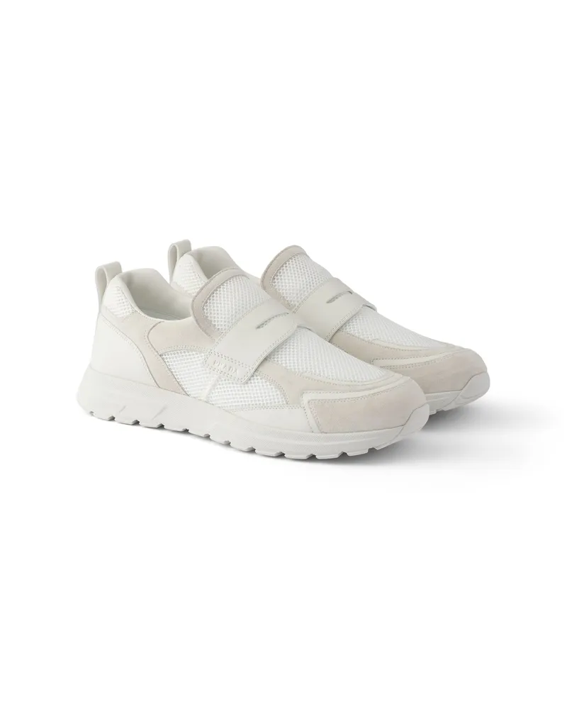 Prada Prax Loafer Aus Meshgewebe Und Leder, Herren, Weiss, Größe 11,5 Weiss