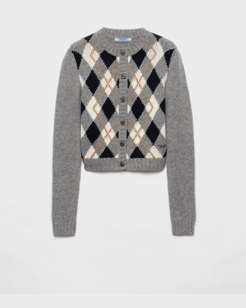 Prada Argyle-Strickjacke aus Kaschmirstrick Grau