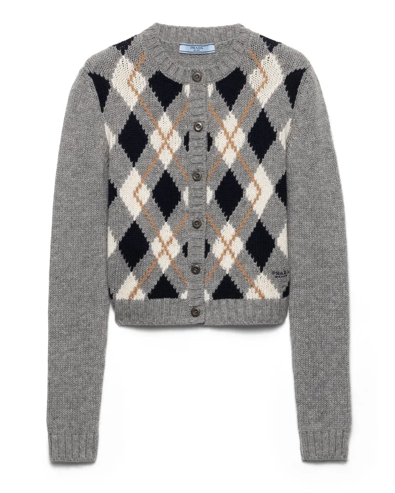 Prada Argyle-strickjacke Aus Kaschmirstrick, Damen, Grau, Größe Grau