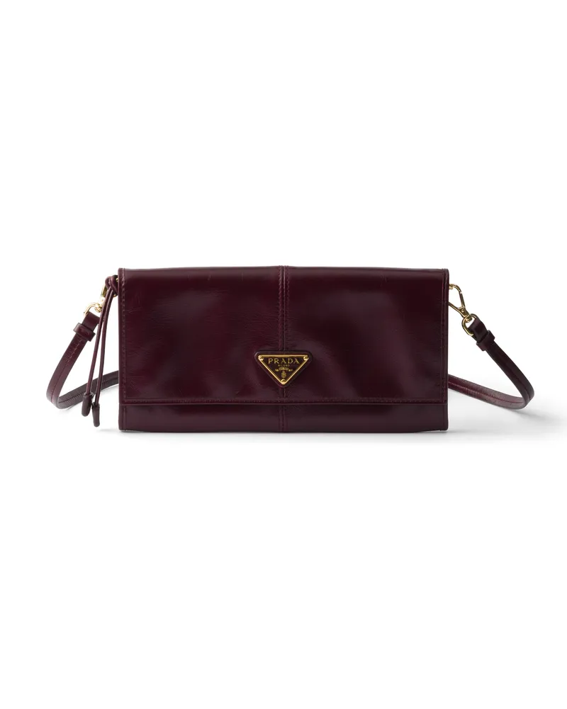 Prada Brieftasche Aus Leder Mit Schulterriemen, Damen, Burgunderrot Burgunderrot