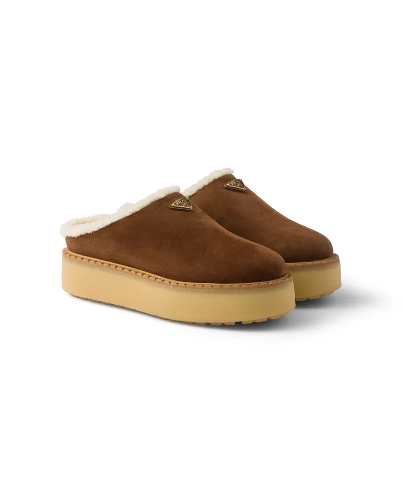 Prada Slipper Aus Wildleder, Damen, Kakaobraun, Größe Kakaobraun