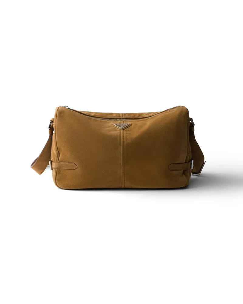 Prada Schultertasche Aus Wildleder, Herren, Zimt Zimt