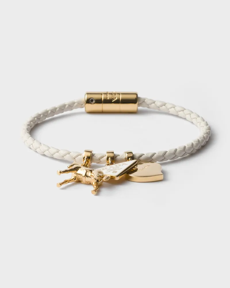 Prada Geflochtenes Armband aus Nappa-Leder Weiss
