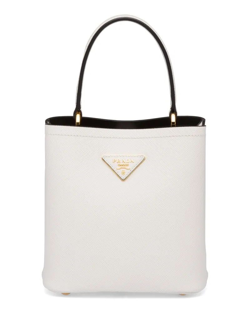 Prada Kleine  Panier Tasche Aus Saffiano-leder, Damen, White/black White
