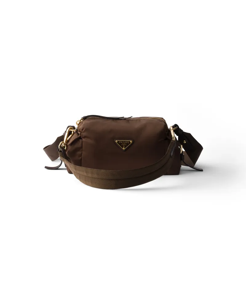 Prada Explore Kleine Schultertasche Aus Re-nylon Und Leder, Damen, Sienna Sienna