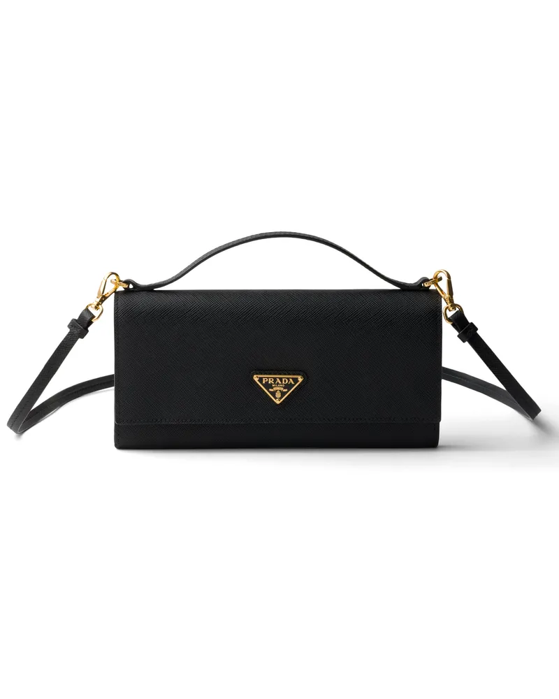 Prada Geldbörse Saffiano-leder Mit Schulterriemen, Damen, Schwarz Schwarz