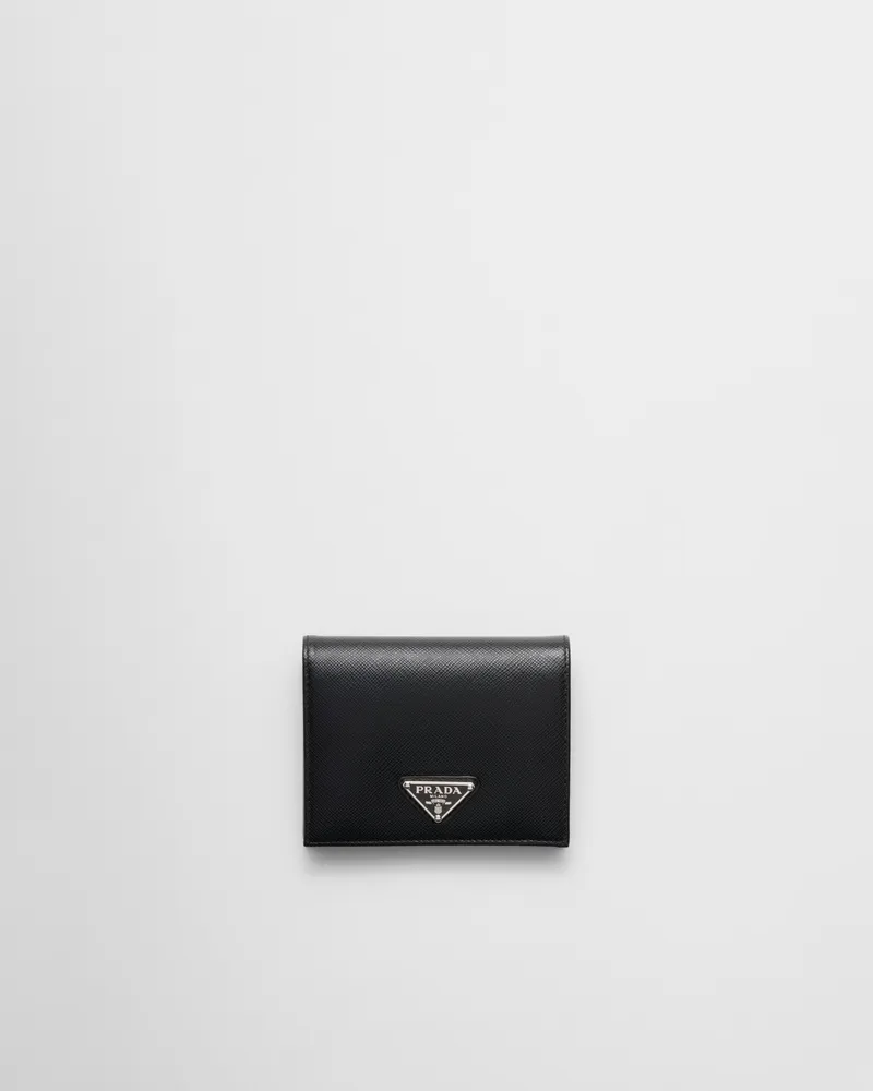 Prada Kleines Portemonnaie aus Saffiano Leder Schwarz