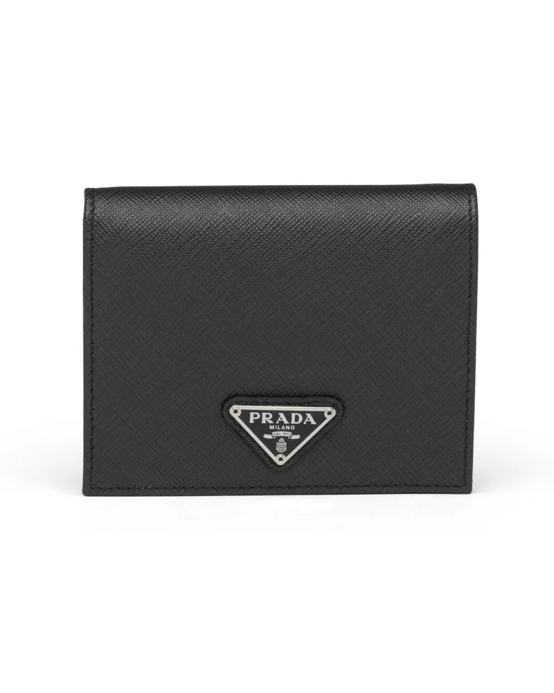 Prada Kleines Portemonnaie Aus Saffiano Leder, Damen, Schwarz Schwarz