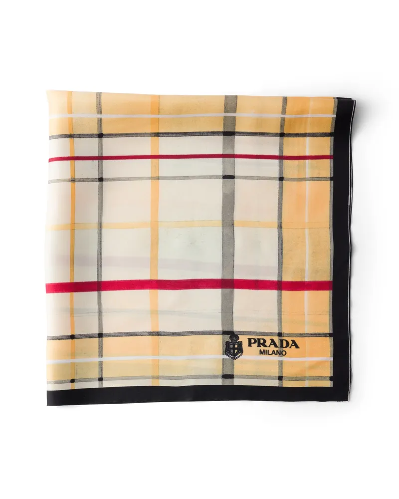 Prada Schal Aus Seiden-twill Mit Print 55, Damen, Gelb/rot Gelb